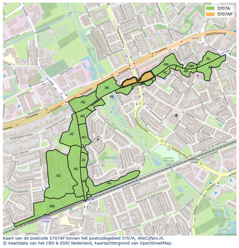 Afbeelding van het postcodegebied 5707 AP op de kaart.