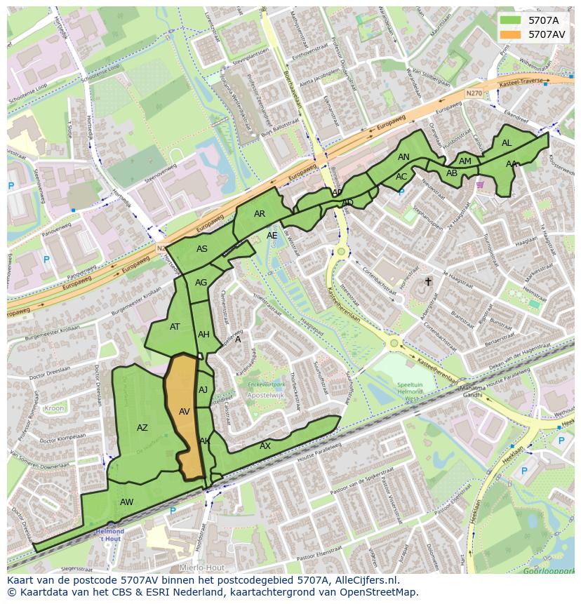 Afbeelding van het postcodegebied 5707 AV op de kaart.