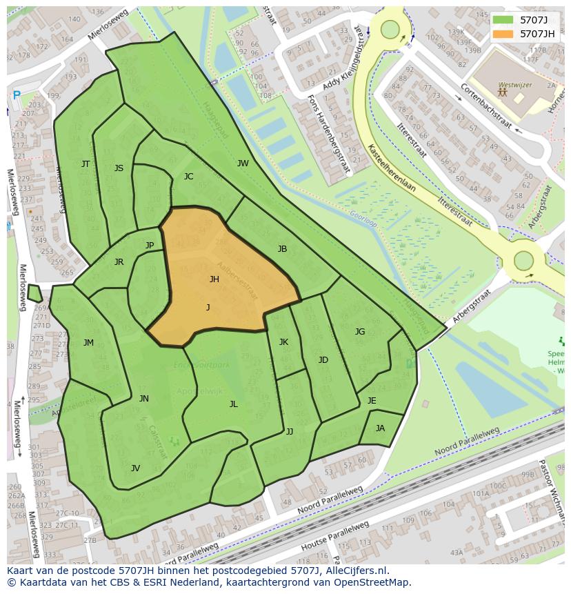 Afbeelding van het postcodegebied 5707 JH op de kaart.