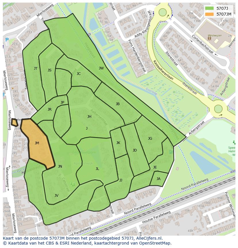 Afbeelding van het postcodegebied 5707 JM op de kaart.