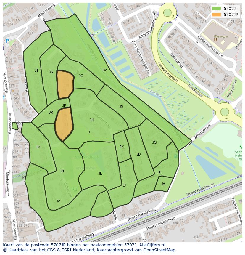 Afbeelding van het postcodegebied 5707 JP op de kaart.