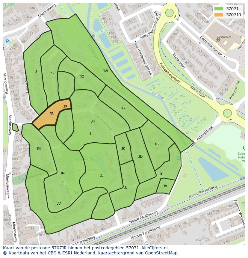 Afbeelding van het postcodegebied 5707 JR op de kaart.