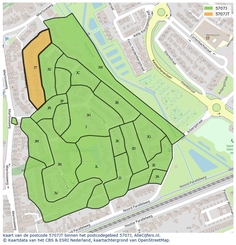Afbeelding van het postcodegebied 5707 JT op de kaart.