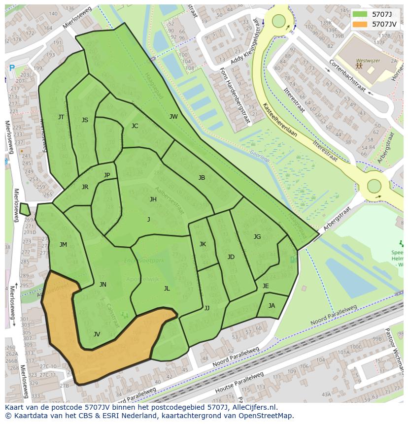 Afbeelding van het postcodegebied 5707 JV op de kaart.