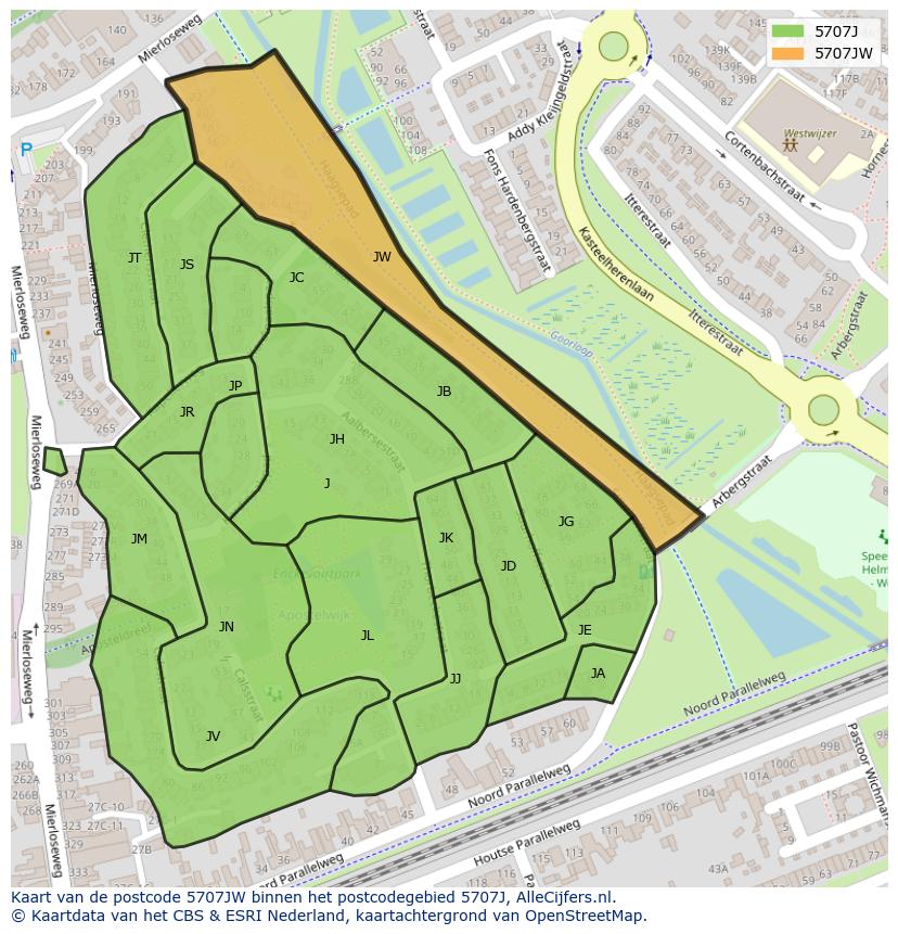 Afbeelding van het postcodegebied 5707 JW op de kaart.