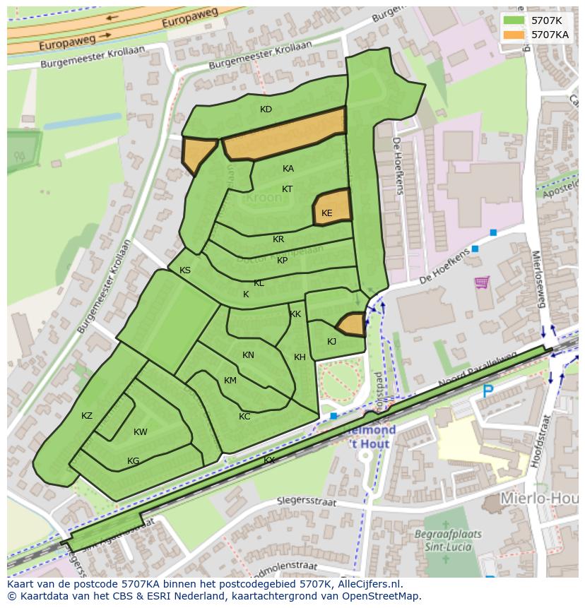 Afbeelding van het postcodegebied 5707 KA op de kaart.