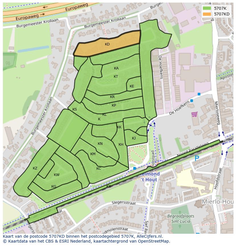 Afbeelding van het postcodegebied 5707 KD op de kaart.