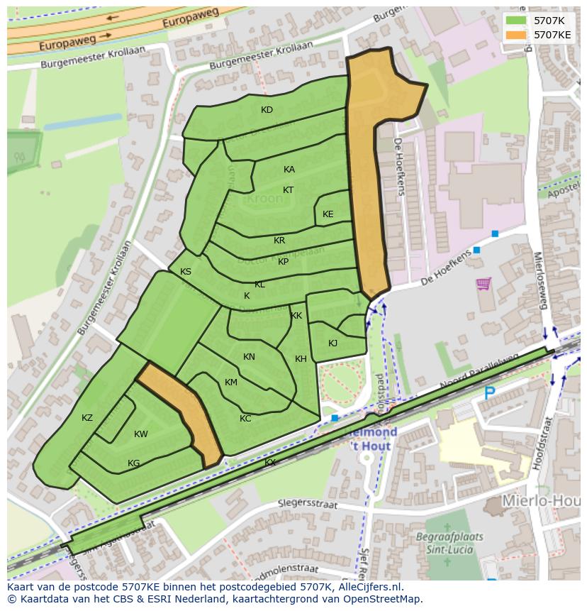 Afbeelding van het postcodegebied 5707 KE op de kaart.