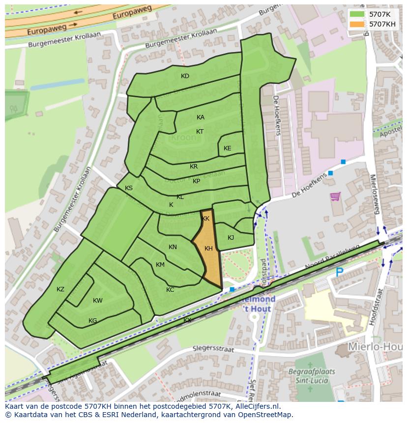 Afbeelding van het postcodegebied 5707 KH op de kaart.