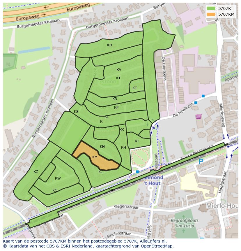 Afbeelding van het postcodegebied 5707 KM op de kaart.