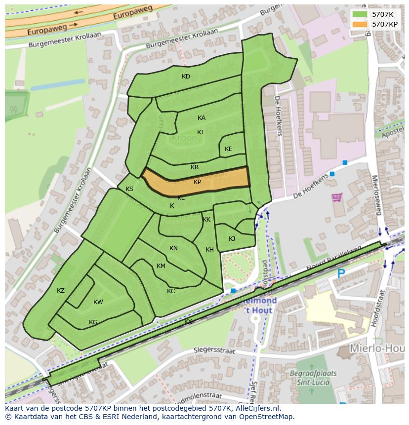 Afbeelding van het postcodegebied 5707 KP op de kaart.