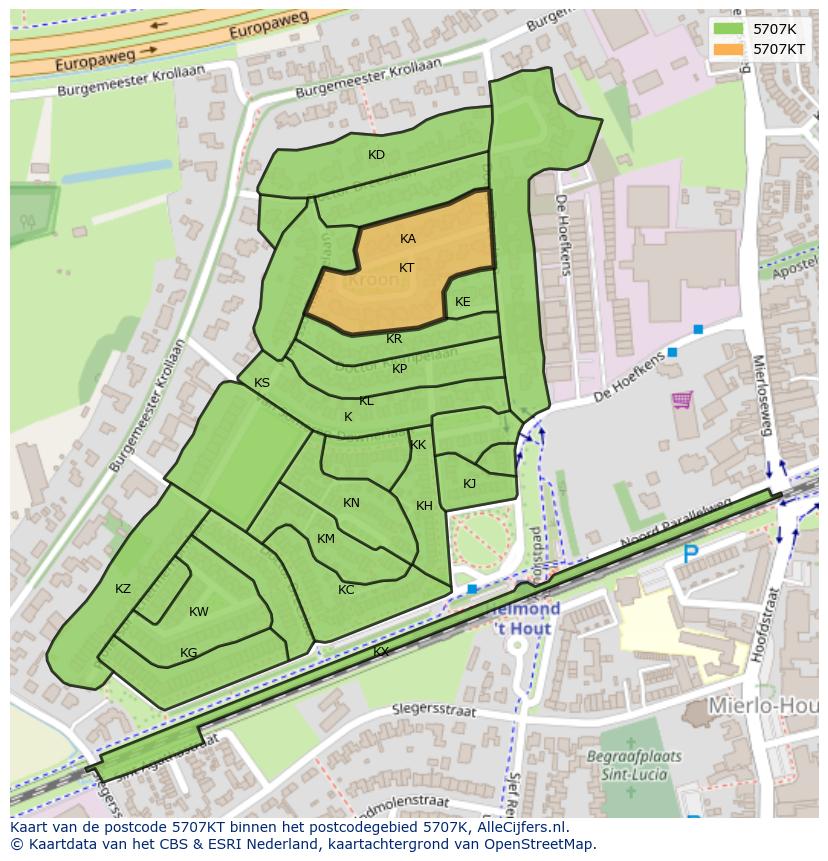 Afbeelding van het postcodegebied 5707 KT op de kaart.