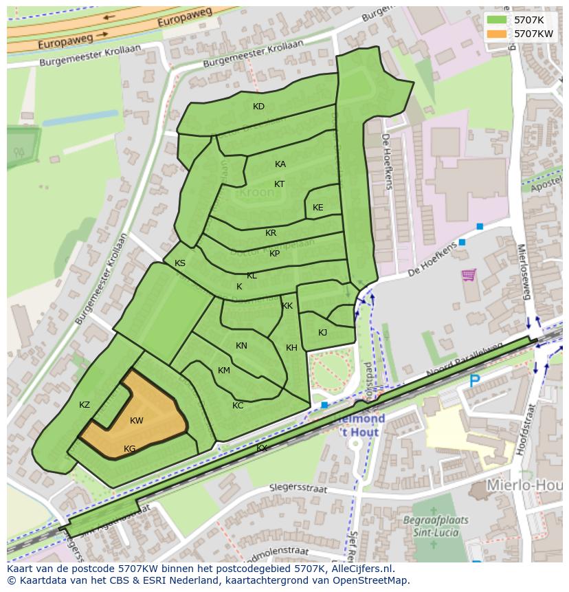 Afbeelding van het postcodegebied 5707 KW op de kaart.