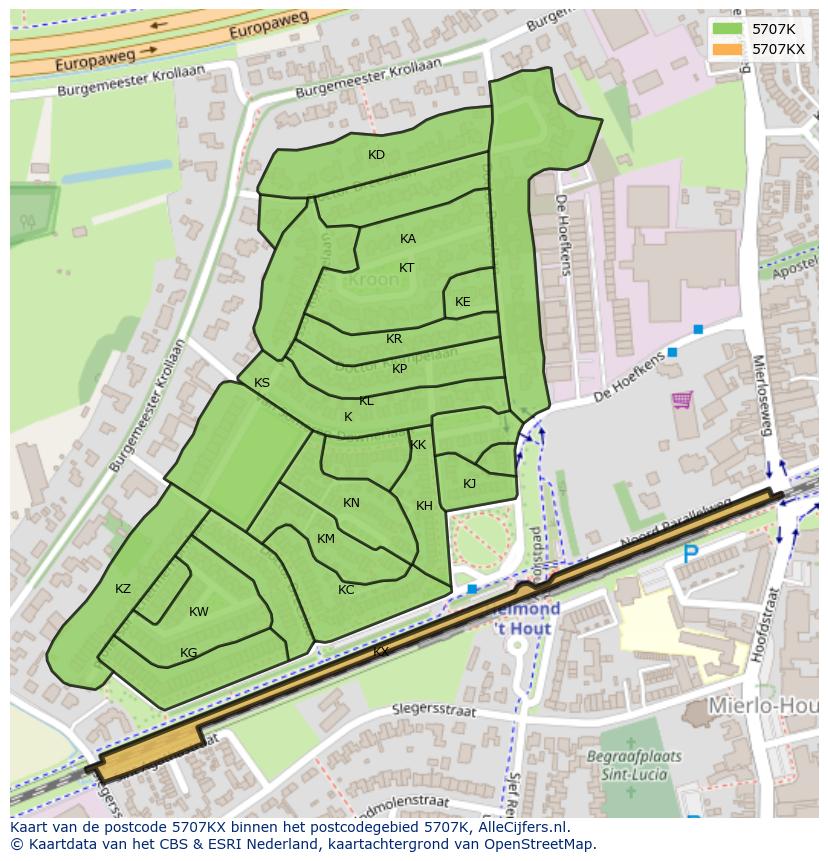 Afbeelding van het postcodegebied 5707 KX op de kaart.