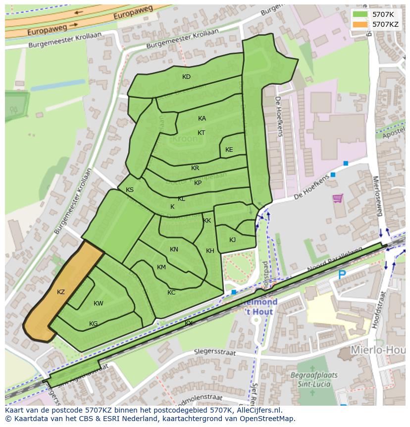Afbeelding van het postcodegebied 5707 KZ op de kaart.