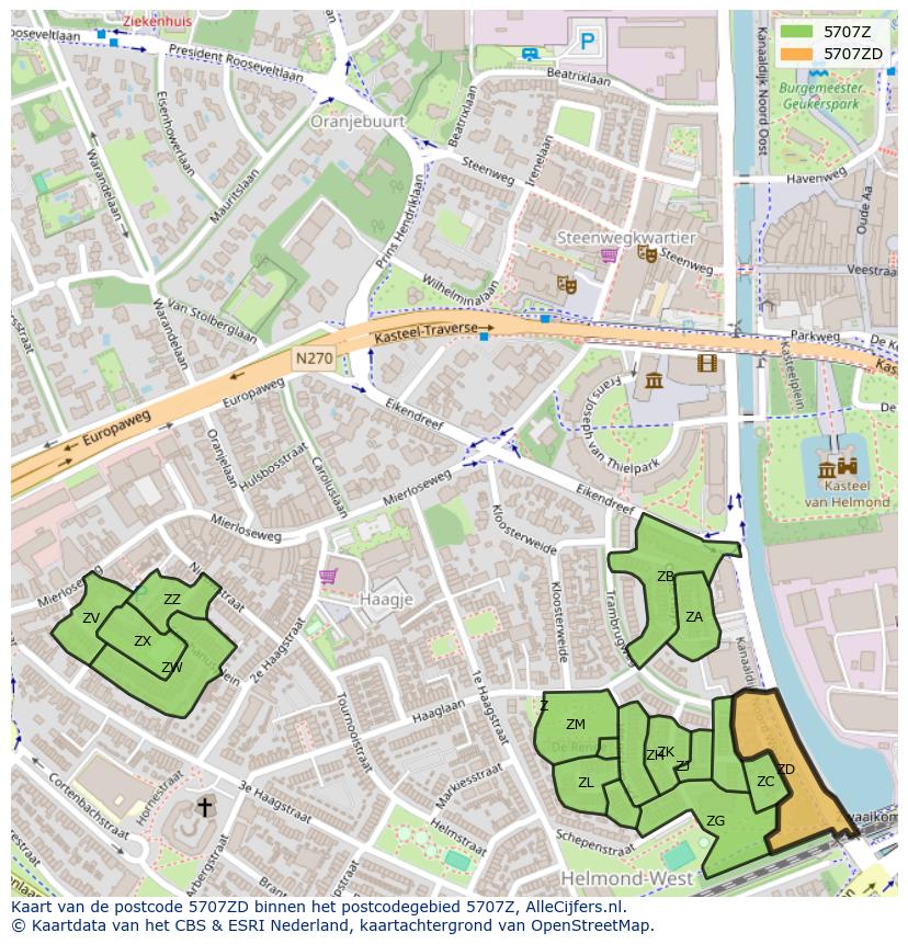 Afbeelding van het postcodegebied 5707 ZD op de kaart.
