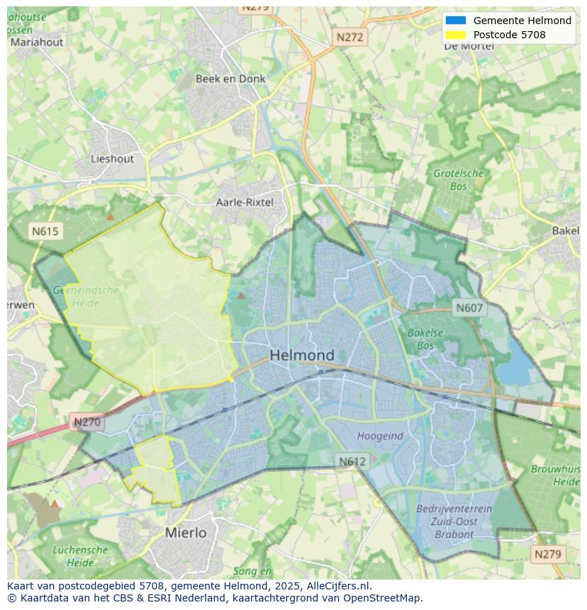 Afbeelding van het postcodegebied 5708 op de kaart.