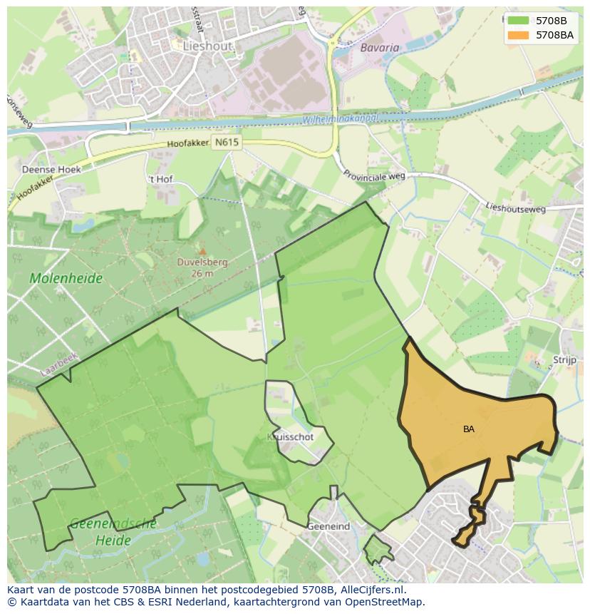 Afbeelding van het postcodegebied 5708 BA op de kaart.