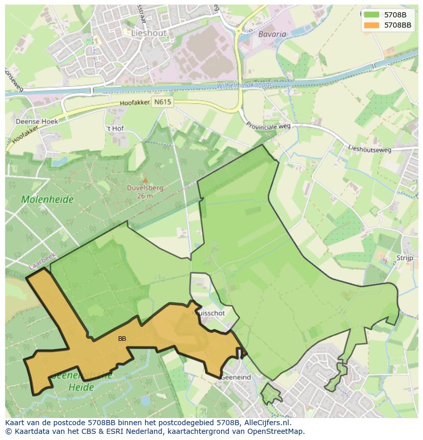 Afbeelding van het postcodegebied 5708 BB op de kaart.