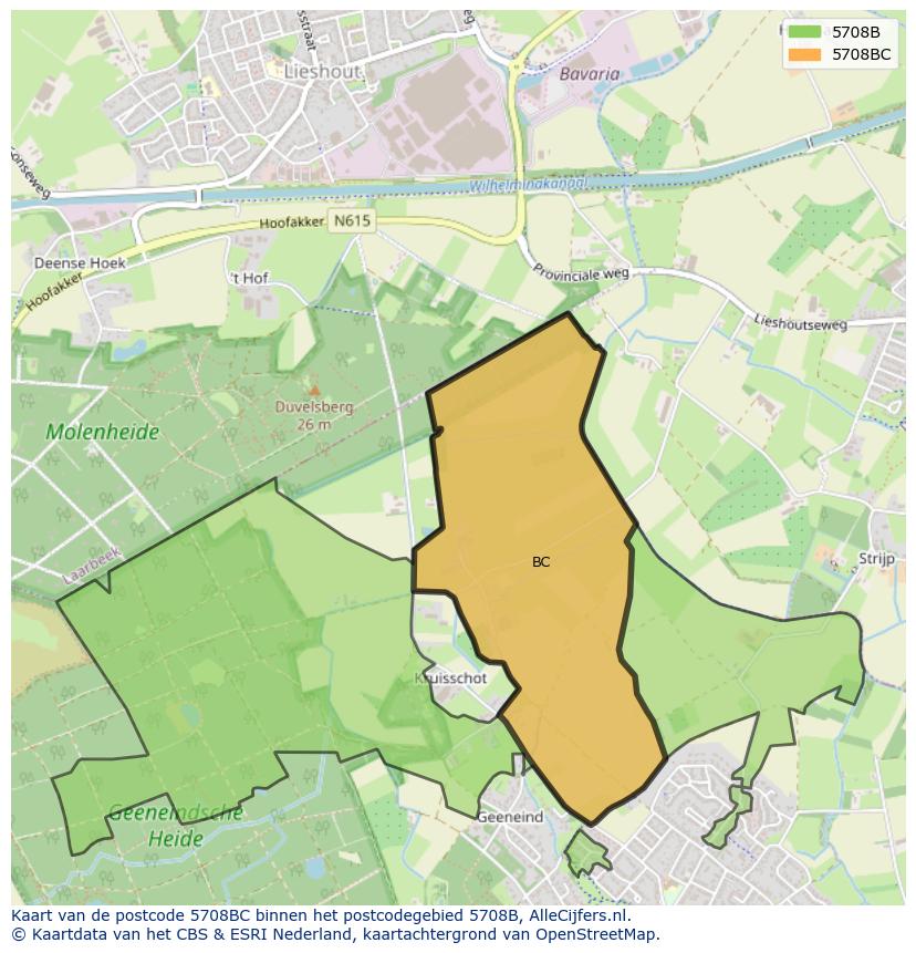 Afbeelding van het postcodegebied 5708 BC op de kaart.
