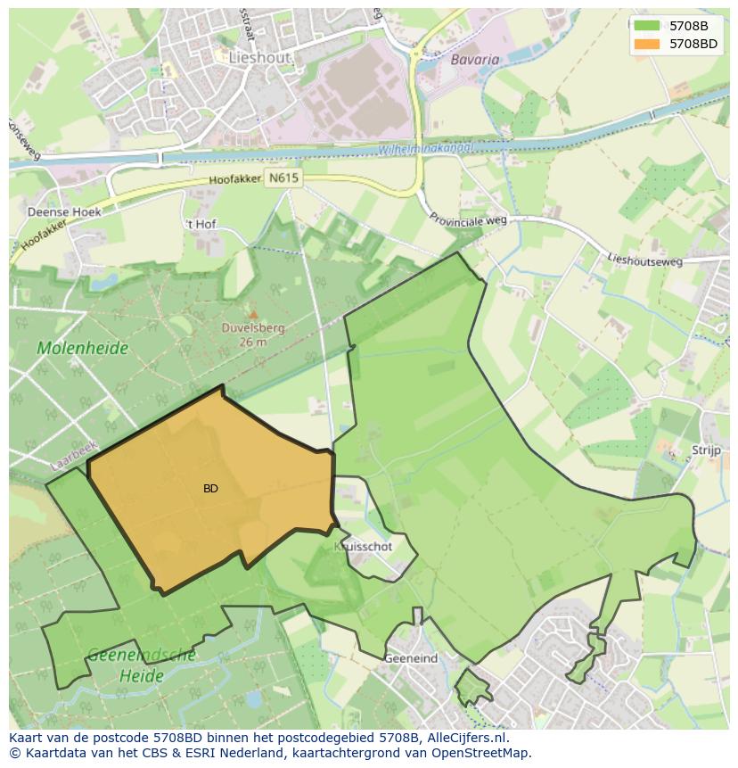 Afbeelding van het postcodegebied 5708 BD op de kaart.