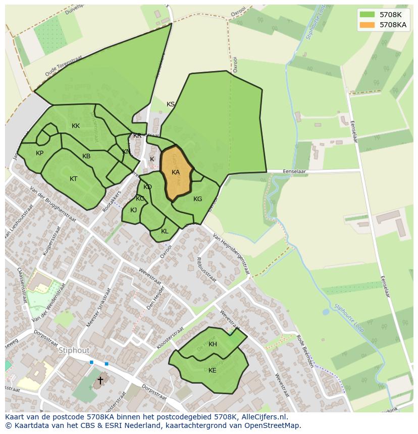 Afbeelding van het postcodegebied 5708 KA op de kaart.
