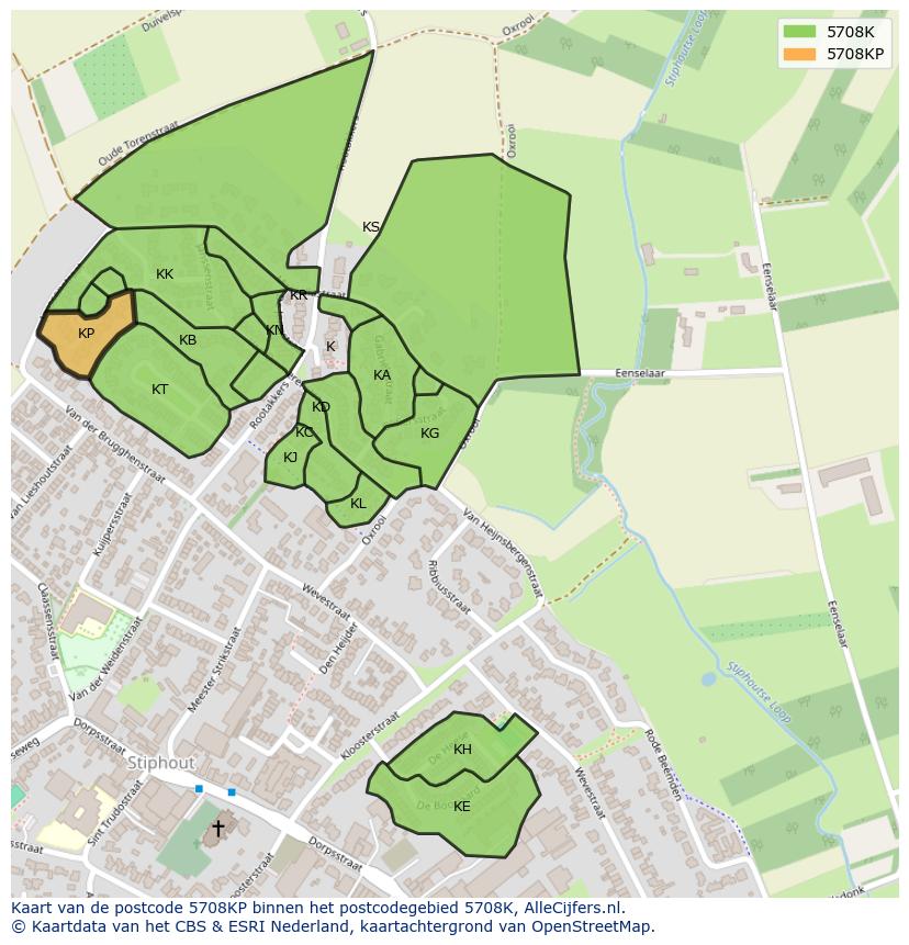 Afbeelding van het postcodegebied 5708 KP op de kaart.