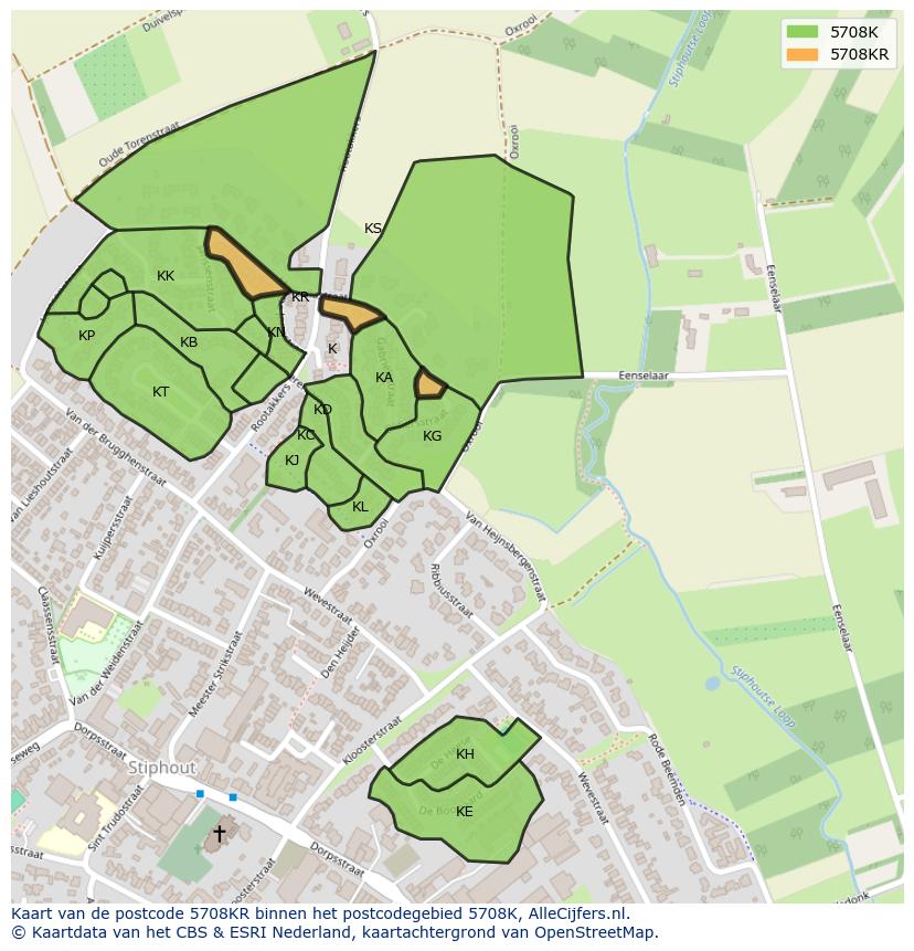 Afbeelding van het postcodegebied 5708 KR op de kaart.