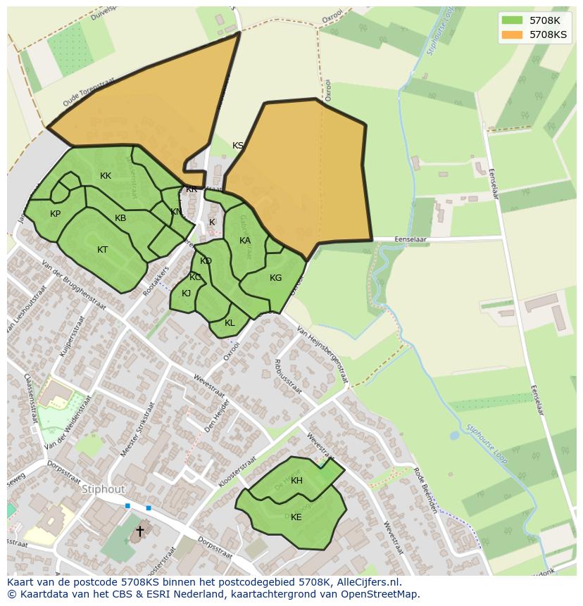 Afbeelding van het postcodegebied 5708 KS op de kaart.