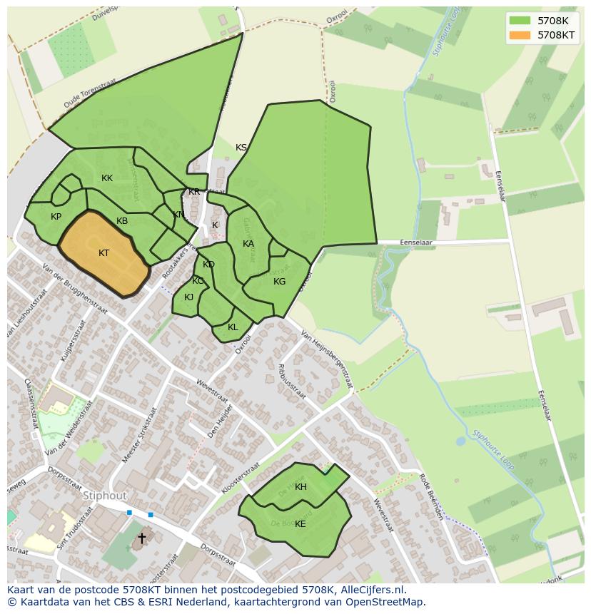 Afbeelding van het postcodegebied 5708 KT op de kaart.