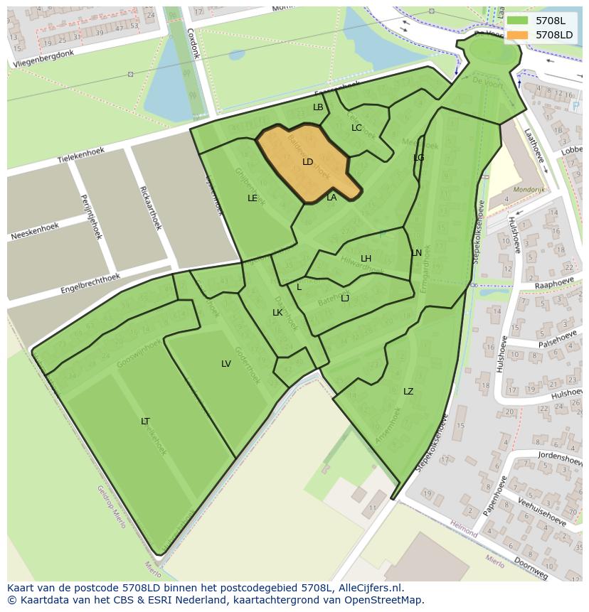 Afbeelding van het postcodegebied 5708 LD op de kaart.