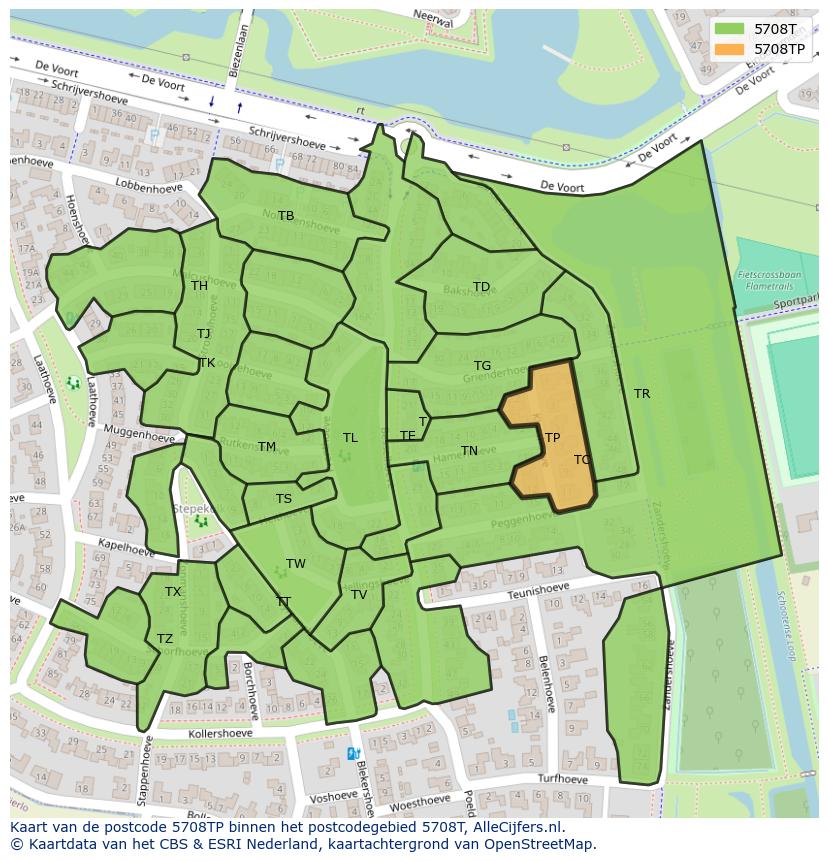 Afbeelding van het postcodegebied 5708 TP op de kaart.