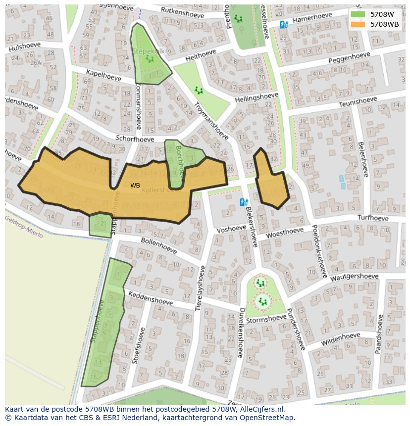 Afbeelding van het postcodegebied 5708 WB op de kaart.