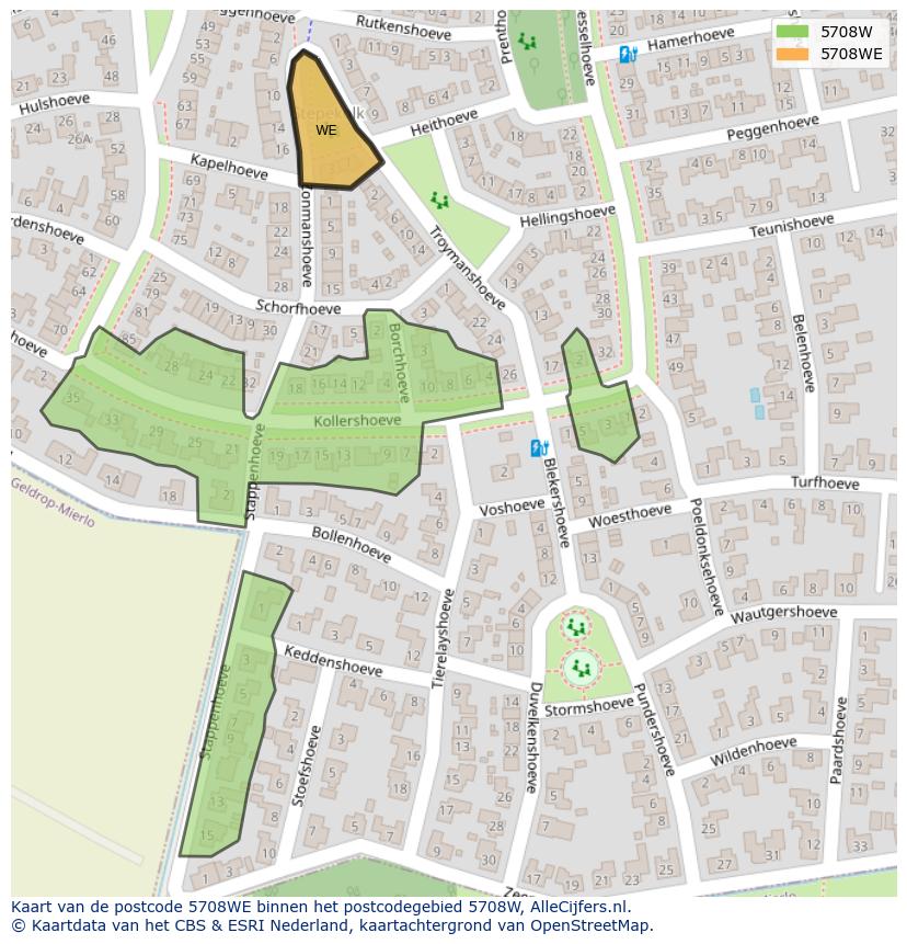Afbeelding van het postcodegebied 5708 WE op de kaart.