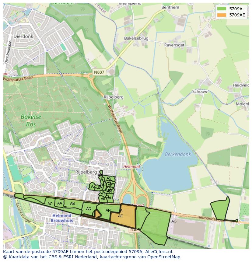 Afbeelding van het postcodegebied 5709 AE op de kaart.