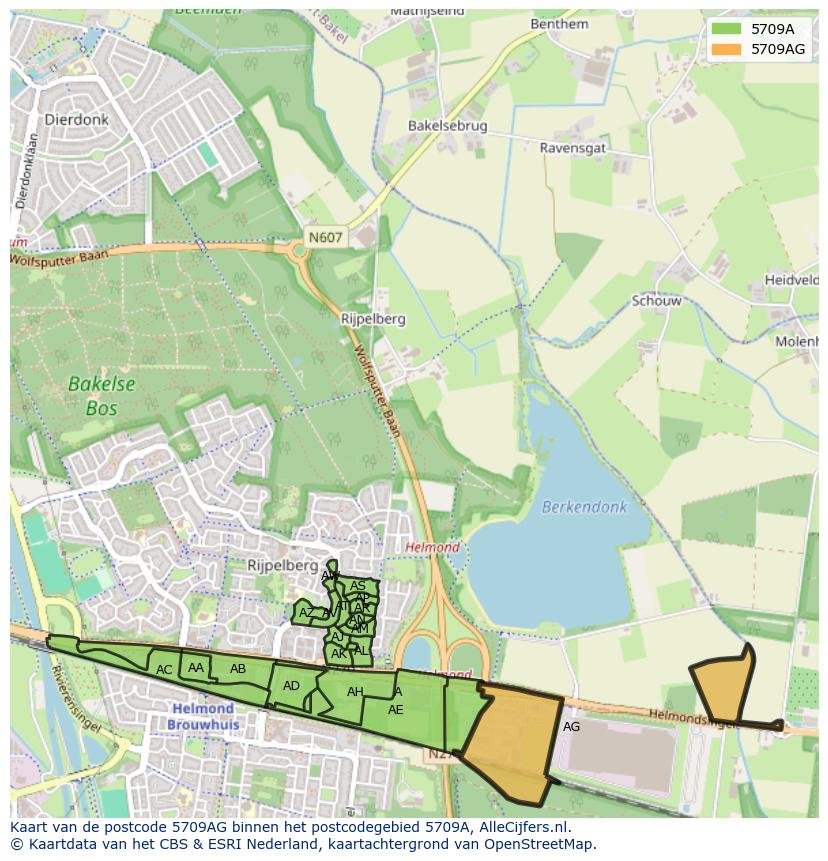 Afbeelding van het postcodegebied 5709 AG op de kaart.