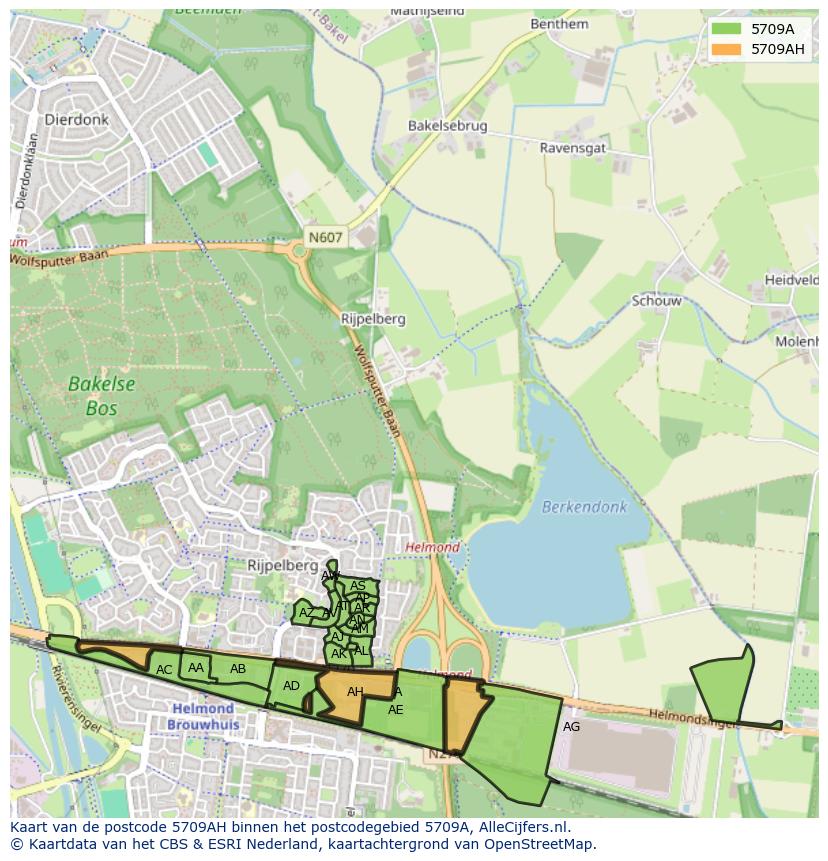 Afbeelding van het postcodegebied 5709 AH op de kaart.