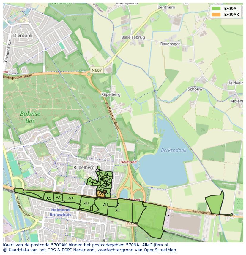 Afbeelding van het postcodegebied 5709 AK op de kaart.