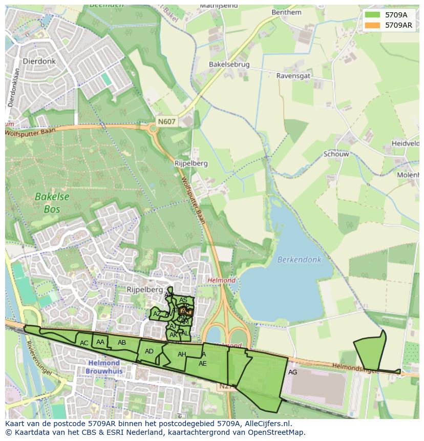 Afbeelding van het postcodegebied 5709 AR op de kaart.