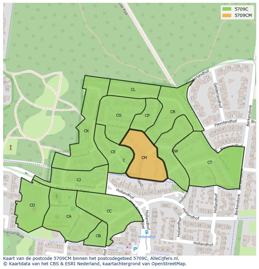 Afbeelding van het postcodegebied 5709 CM op de kaart.