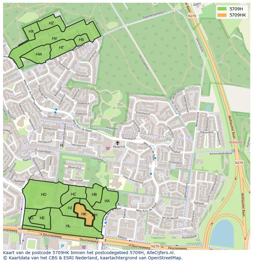Afbeelding van het postcodegebied 5709 HK op de kaart.