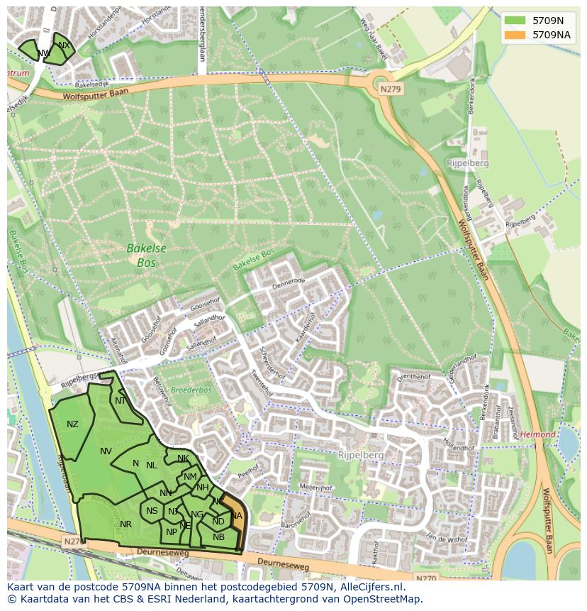 Afbeelding van het postcodegebied 5709 NA op de kaart.