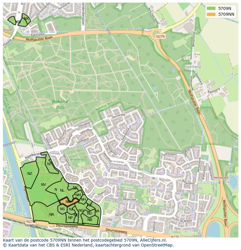 Afbeelding van het postcodegebied 5709 NN op de kaart.
