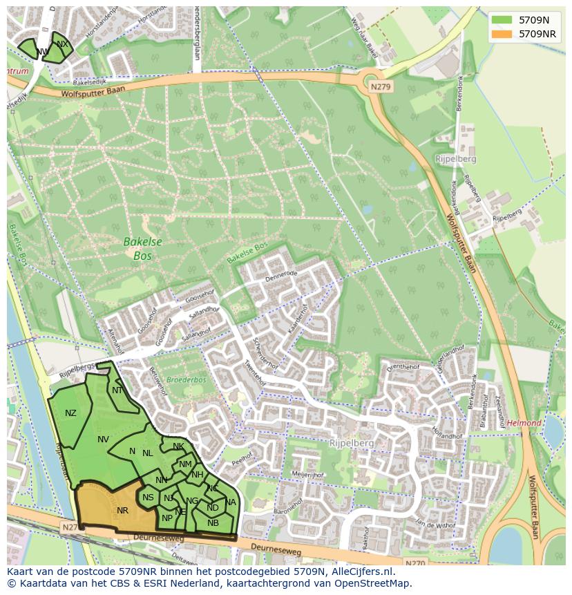 Afbeelding van het postcodegebied 5709 NR op de kaart.