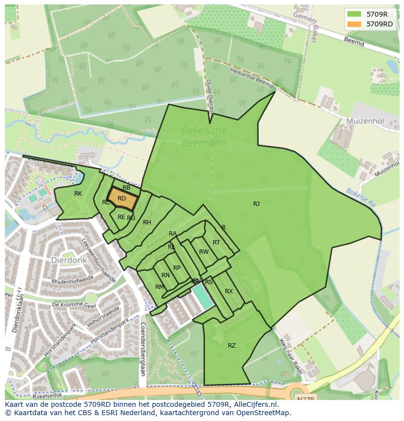 Afbeelding van het postcodegebied 5709 RD op de kaart.