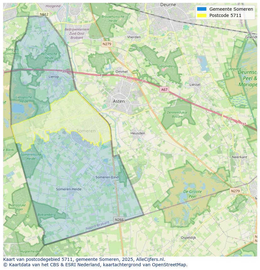 Afbeelding van het postcodegebied 5711 op de kaart.
