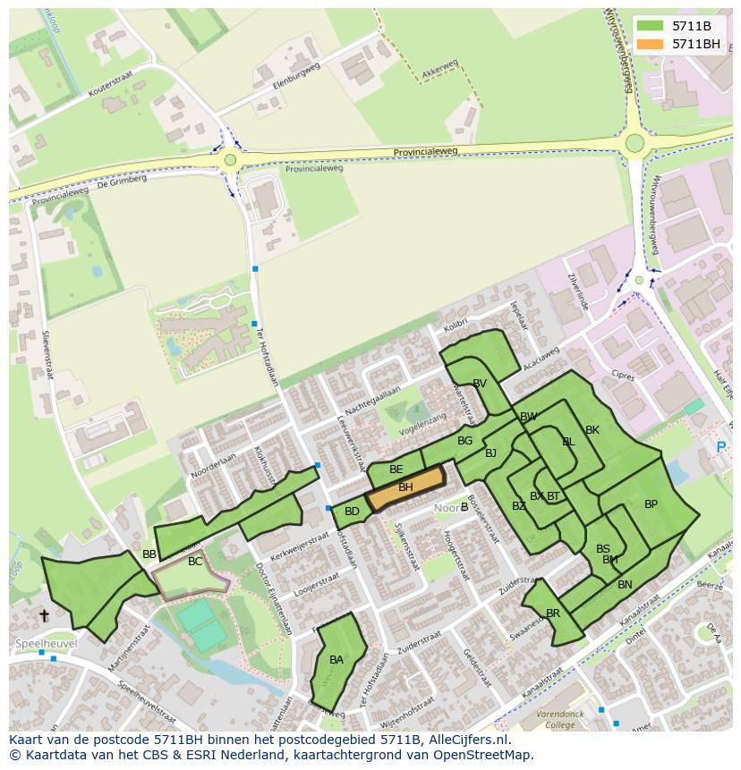 Afbeelding van het postcodegebied 5711 BH op de kaart.