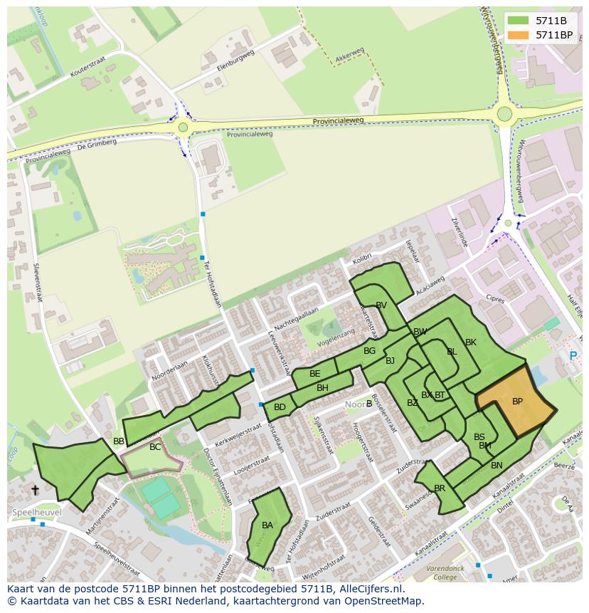 Afbeelding van het postcodegebied 5711 BP op de kaart.