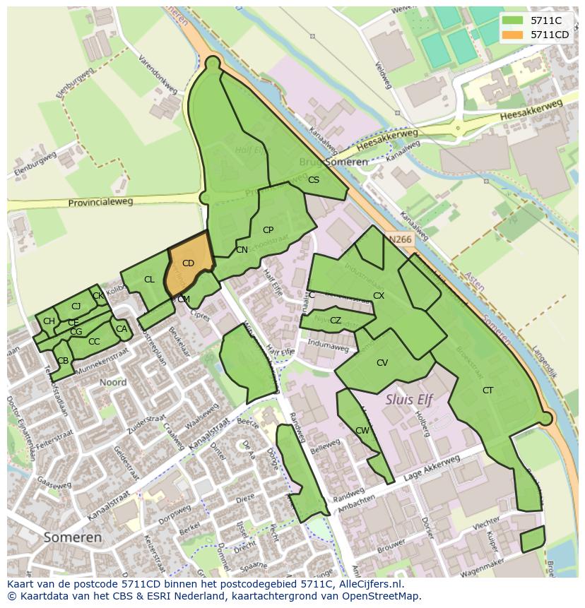 Afbeelding van het postcodegebied 5711 CD op de kaart.