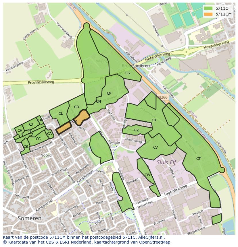 Afbeelding van het postcodegebied 5711 CM op de kaart.